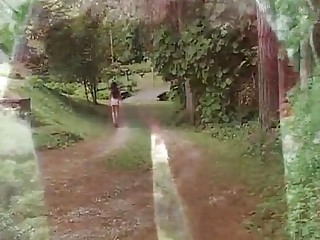 Dude and seductive brunette tranny have double fun in forest Shemale Porn